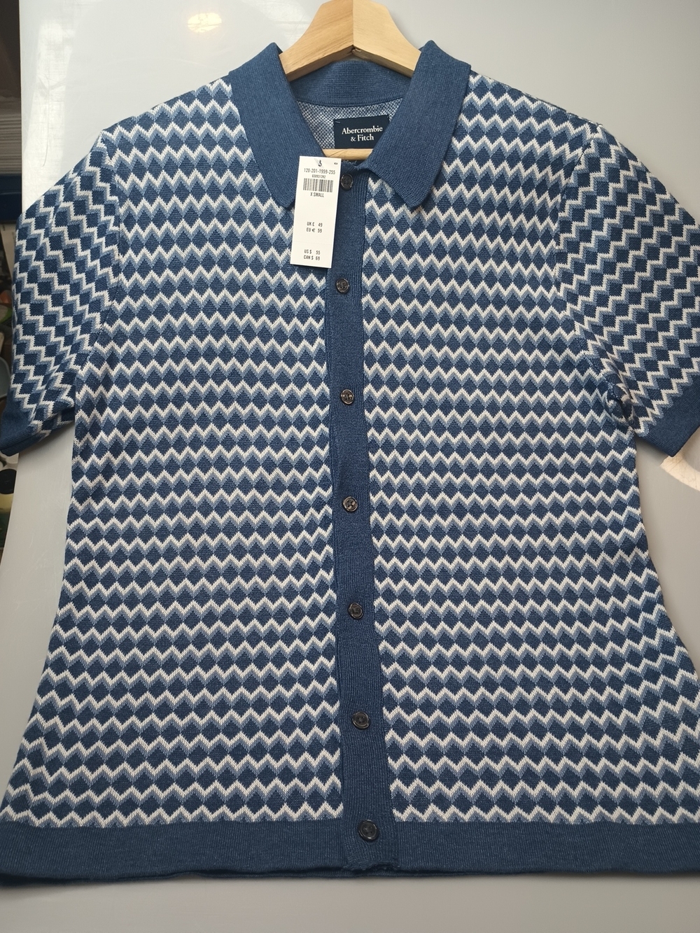Abercrombie & Fitch Blue Zigzag Knit Polo Cardigan Size XS